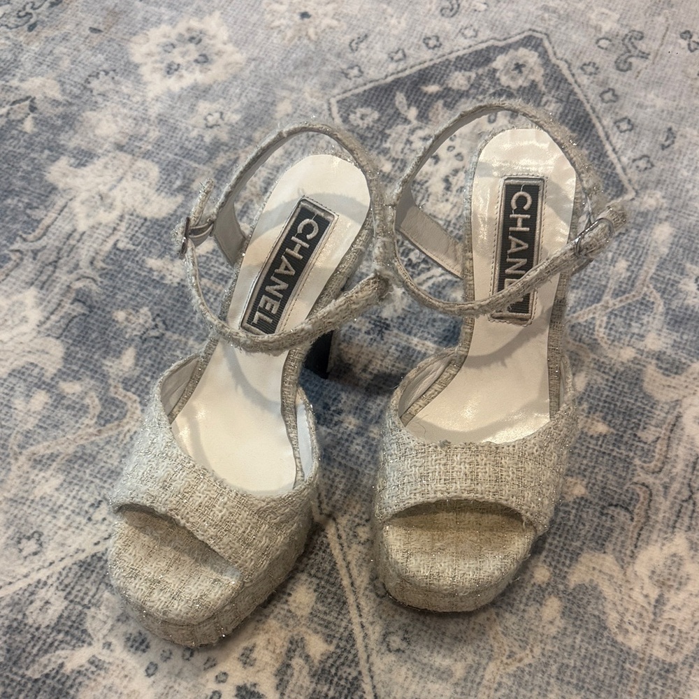 CHANEL Women's Silver Textured Heels
